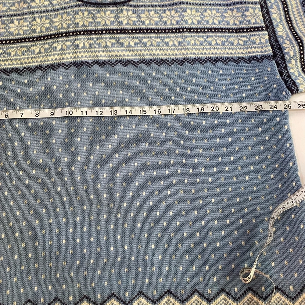 VINTAGE LANDS’ END Blue and White 100% Wool Fair Isle Nordic Crew Neck Sweater L - Picture 5 of 6